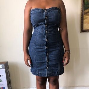 Denim Strapless Dress Button Up
